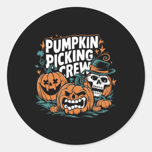 Picking Crew Grappige Pompoen Patch Halloween Kost Ronde Sticker (Voorkant)