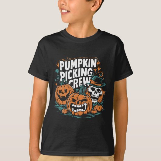 Picking Crew Grappige Pompoen Patch Halloween Kost T-shirt (Voorkant)