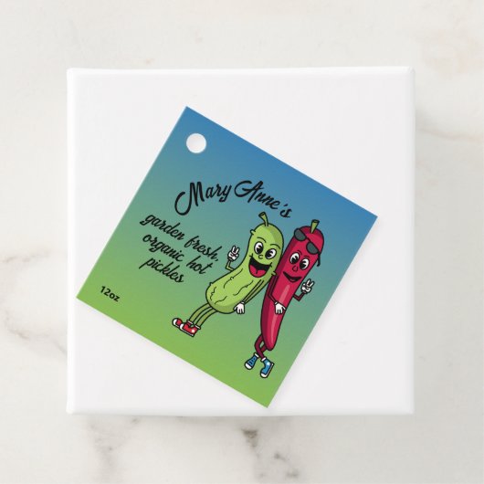 Pickle and Pepper Pals Funny Cartoon Pickles Jar Bedankjes Labels (In situ)