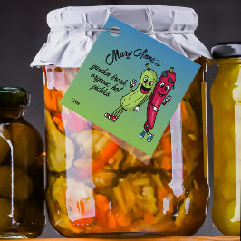 Pickle and Pepper Pals Funny Cartoon Pickles Jar Bedankjes Labels