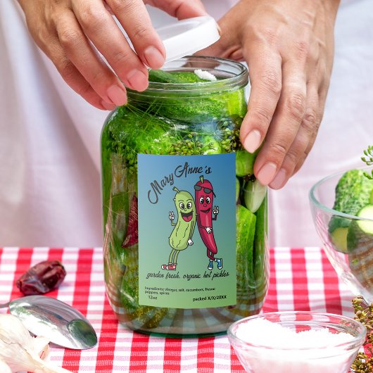 Pickle and Pepper Pals Funny Cartoon Pickles Voedselcontainer Etiket