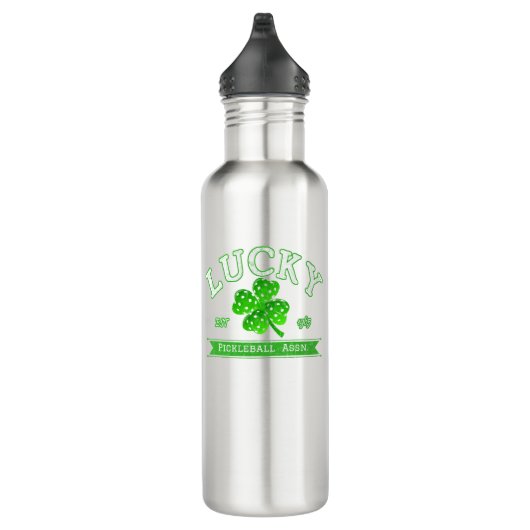Pickle Ball Gift Lucky Pickleball 4 Leaf Clover Waterfles (Rechts)