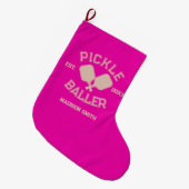 Pickle Baller Pickleball Collegiate Typografie Grote Kerstsok (Voorkant (Hangend))