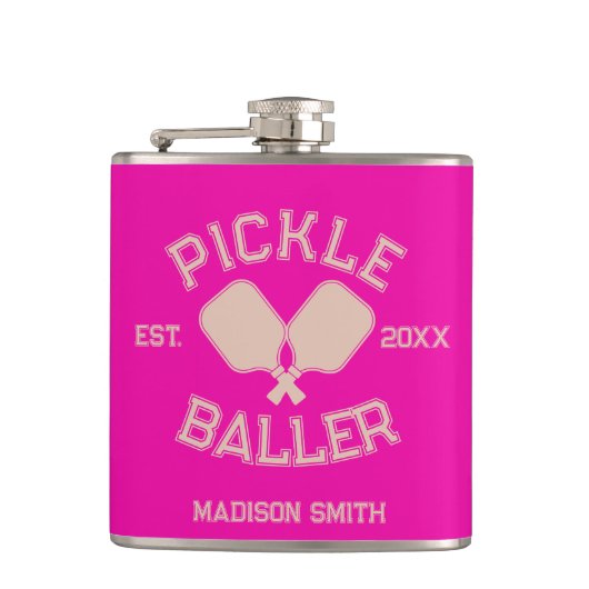 Pickle Baller Pickleball Collegiate Typografie Heupfles (Voorkant)