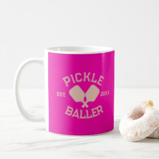 Pickle Baller Pickleball Collegiate Typografie Koffiemok (Met donut)