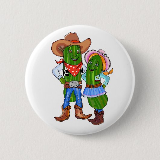 Pickle Cowboy, Gherkin Cowgirl, Dill Cucumber West Ronde Button 5,7 Cm (Voorkant)