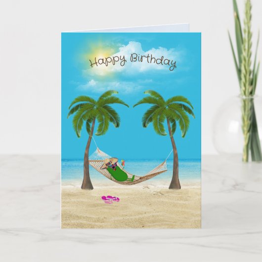Pickle in hangmat op strand Verjaardag Kaart (Voorkant)