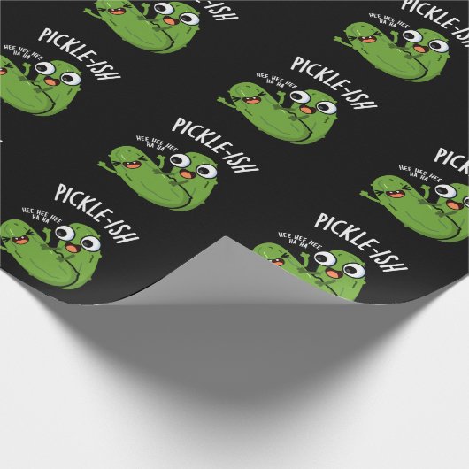 Pickle-ish Ticklish Funny Pickle Puns Dark BG Cadeaupapier (Hoek)