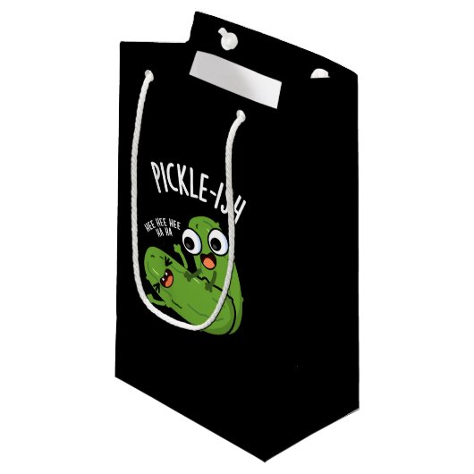 Pickle-ish Ticklish Funny Pickle Puns Dark BG Klein Cadeauzakje (Voorkant Gekanteld)