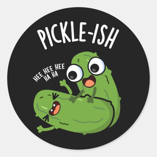 Pickle-ish Ticklish Funny Pickle Puns Dark BG Ronde Sticker (Voorkant)