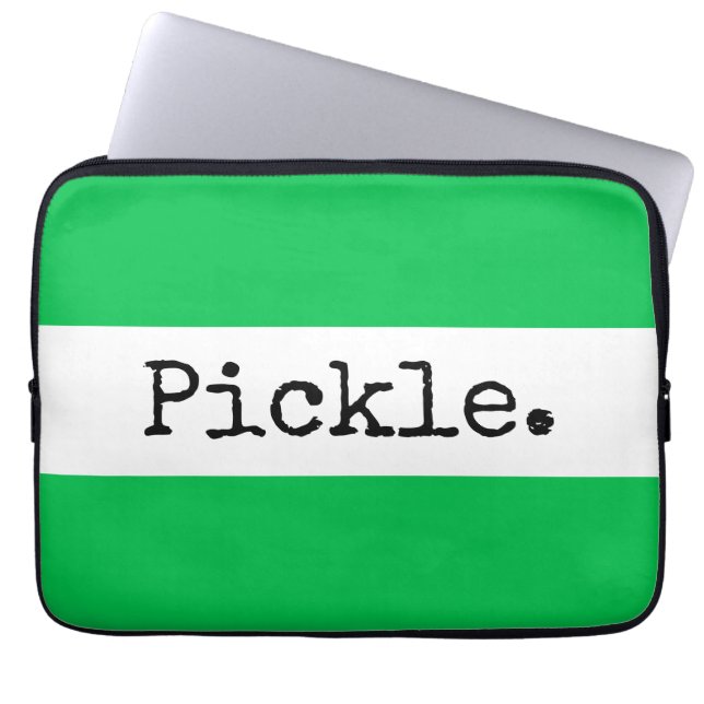 PICKLE Leuke Tekst Brede Heldergroene Witte Strepe Laptop Sleeve (Voorkant)