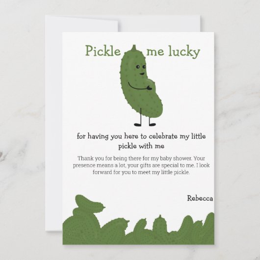 Pickle me geluk baby shower bedankkaart (Voorkant)