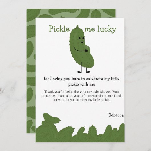 Pickle me geluk baby shower bedankkaart (Voorkant / Achterkant)