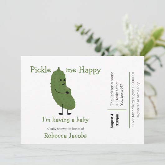 Pickle me Happy Baby shower Uitnodiging (Staand voorkant)