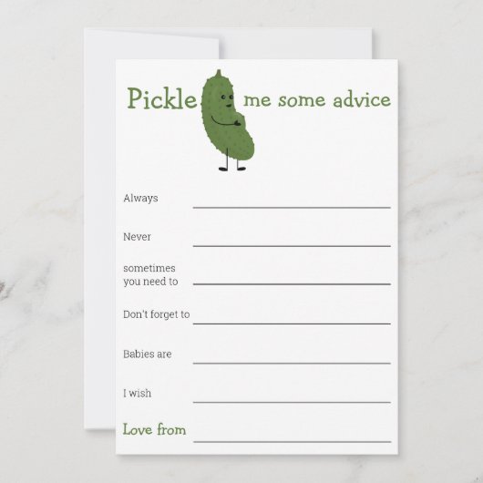 Pickle me wat advies baby shower spel kaart (Voorkant)