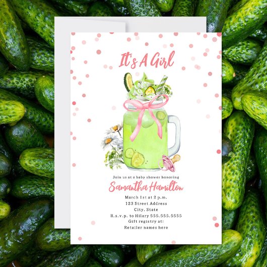 Pickle Milkshake Pink Bow Girl Baby shower Kaart
