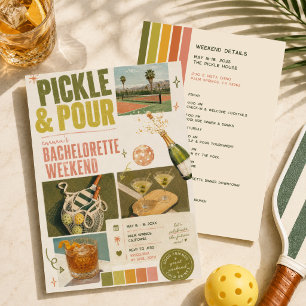 Pickle & Pour Retro Pickleball Meisjesuitnodiging Kaart
