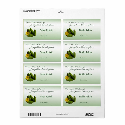 Pickle Relish Canning Labels (Full Sheet)