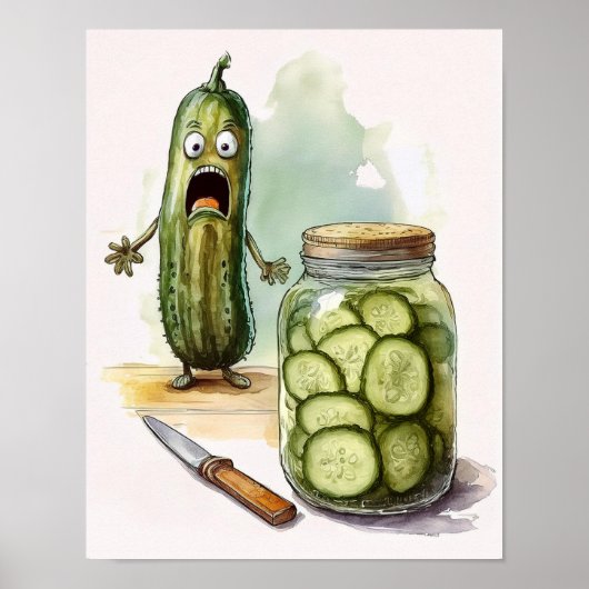 Pickle Wall Art Keuken Decor Scared Pickle Gesnede Poster (Voorkant)