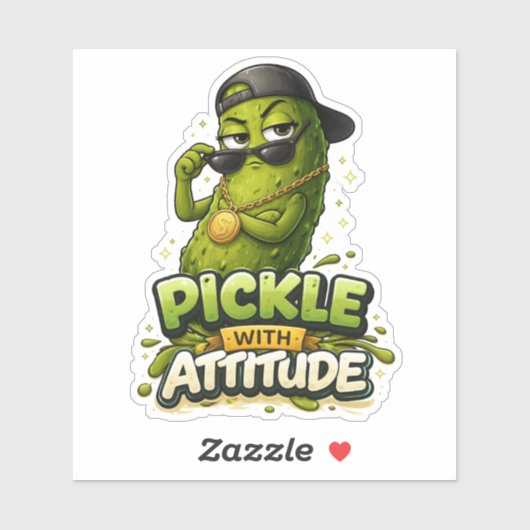 Pickle With Attitude Custom-Cut Vinyl Sticker (Vel)