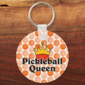 Picklebalkoningin - Oranje bal met gouden kroonkro Sleutelhanger (Voorkant)