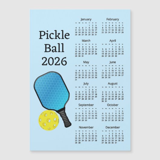 Pickleball 2026 Kalender Magnetische Uitnodiging (Voorkant)