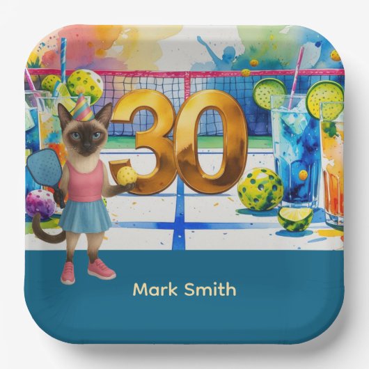 Pickleball 30ste verjaardag papieren bordje (Voorkant)