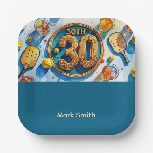 Pickleball 30ste verjaardag papieren bordje (Voorkant)