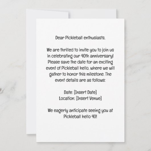 Pickleball 40th Verjaardag Save the Date Kaart (Achterkant)