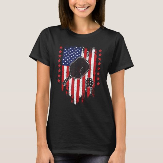 Pickleball 4 juli VS Amerikaanse Vlag Grappig T-shirt (Voorkant)