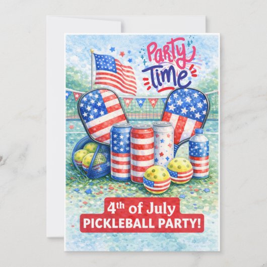 PICKLEBALL 4th of July Pickleball Party Invitation Kaart (Voorkant)