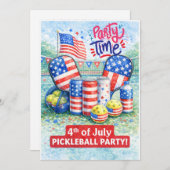 PICKLEBALL 4th of July Pickleball Party Invitation Kaart (Voorkant / Achterkant)