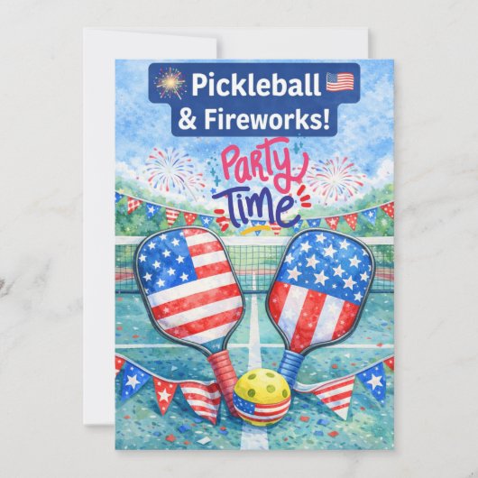 PICKLEBALL 4th of July Pickleball Party Invitation Kaart (Voorkant)