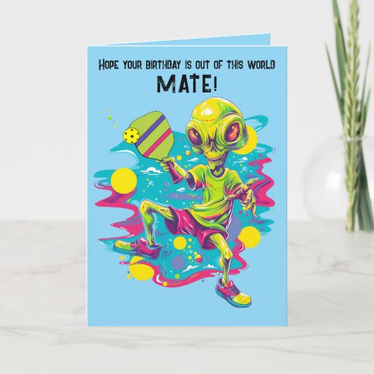 Pickleball Alien Happy Birthday Kaart (Voorkant)