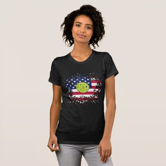 Pickleball American Flag US Racket Paddle Ball T-shirt (Voorkant volledig)