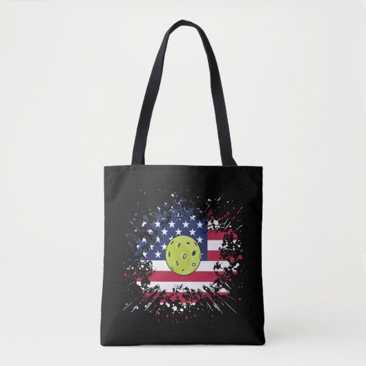 Pickleball American Flag US Racket Paddle Ball Tote Bag (Voorkant)