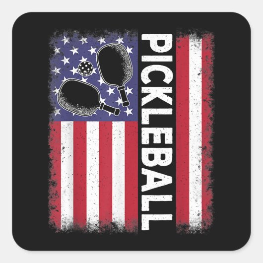 Pickleball Amerikaanse Vlag Grappige Pickleball Lo Vierkante Sticker (Voorkant)