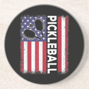 Pickleball Amerikaanse Vlag Grappige Pickleball Lo Zandsteen Onderzetter