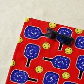 Pickleball Amerikaanse vlag rood wit en blauw Strandlaken (In situ)