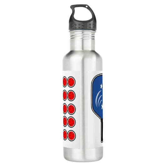 Pickleball Amerikaanse vlag rood wit en blauw Waterfles (Achterkant)