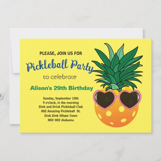 Pickleball-anananas B-day-uitnodiging + RSVP Kaart (Voorkant)