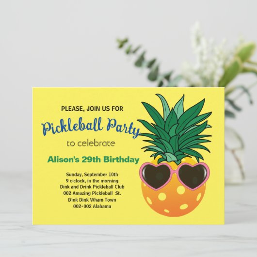 Pickleball-anananas B-day-uitnodiging + RSVP Kaart (Staand voorkant)