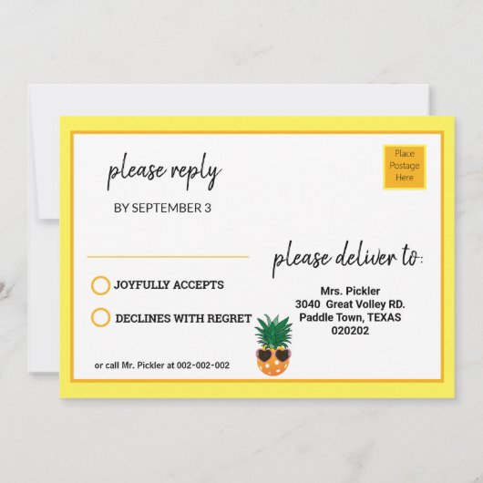 Pickleball-anananas B-day-uitnodiging + RSVP Kaart (Achterkant)