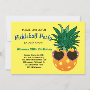 Pickleball-anananas B-day-uitnodiging + RSVP Kaart