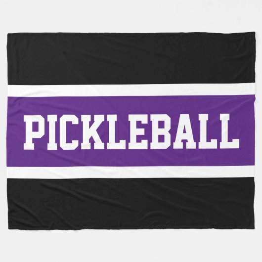 PICKLEBALL Athletic Zwart Paarse witte strepen Fleece Deken (Voorkant (Horizontaal))