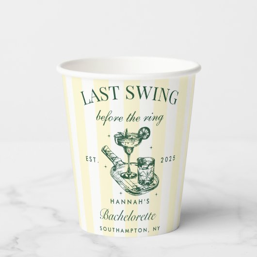 Pickleball Bach Cocktail Groene & Gele Strepen Papieren Bekers (Achterkant)