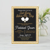 Pickleball Bachelor Party Zwart en Goud Glitter Kaart (Staand voorkant)