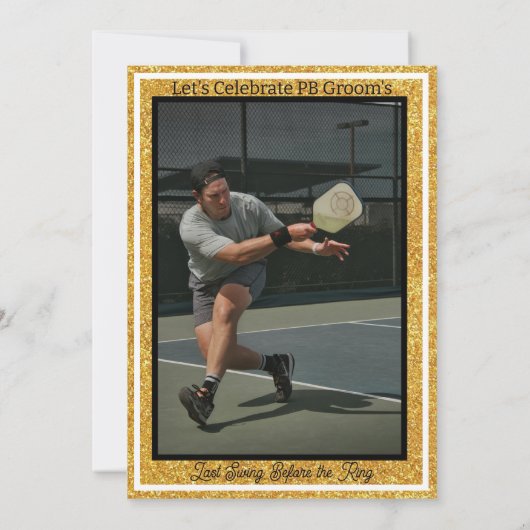 Pickleball Bachelor Party Zwart en Goud Glitter Kaart (Achterkant)