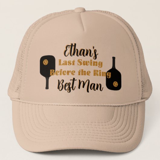 Pickleball Bachelor Party Zwart Goud Gepersonalise Trucker Pet (Voorkant)