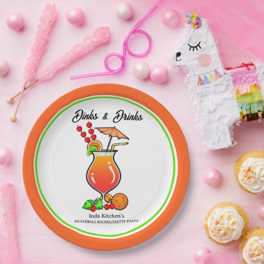 Pickleball Bachelorette Bruiloft Drankjes & Drinke Papieren Bordje (Feest)